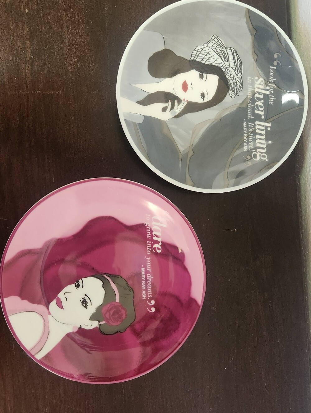 Set Of 2 - Mary Kay White Ceramic Vanity Plate with Logo